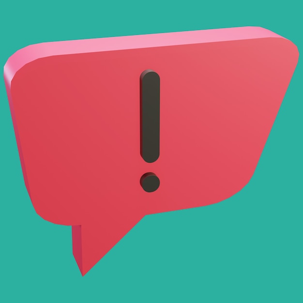 PSD free psd 3d render file bubble chat with red color box shape and danger sign