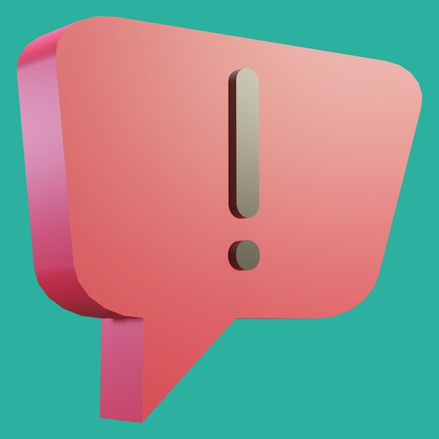 free psd 3d render file bubble chat with red color box shape and danger sign