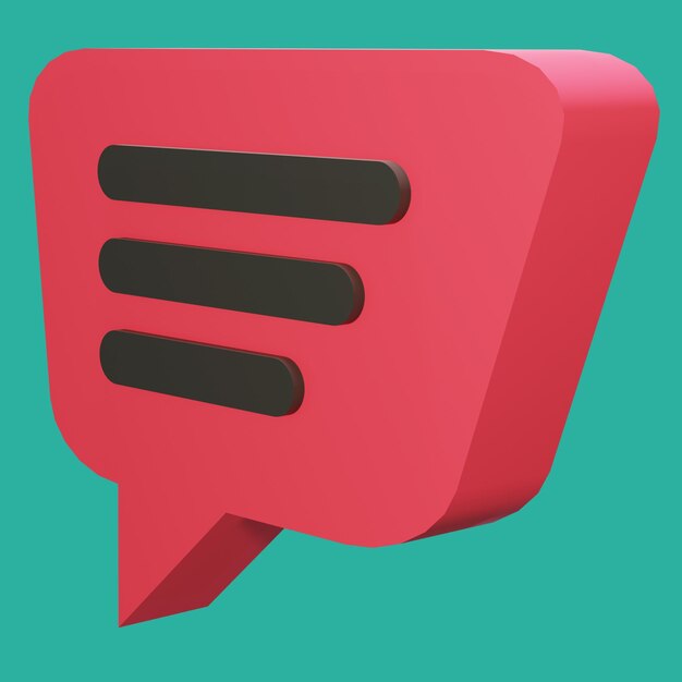 free psd 3d rendering bubble chat with red color box shape and 3 blank space