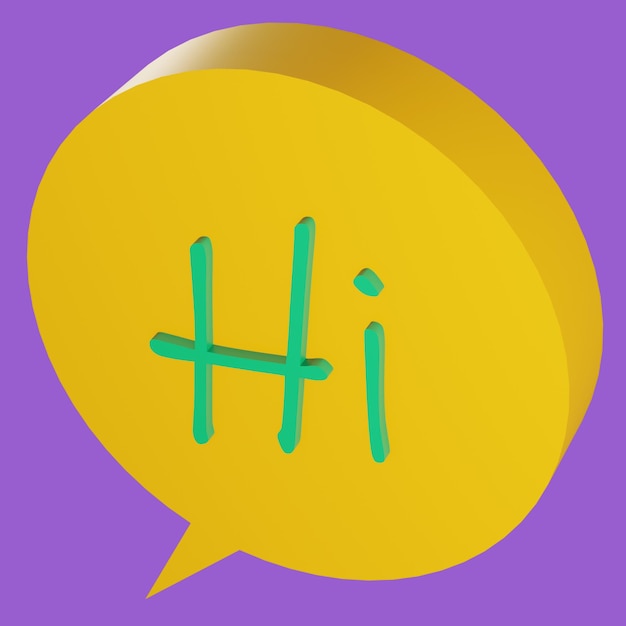 free psd 3d rendering bubble chat with yellow color round shape and hi text