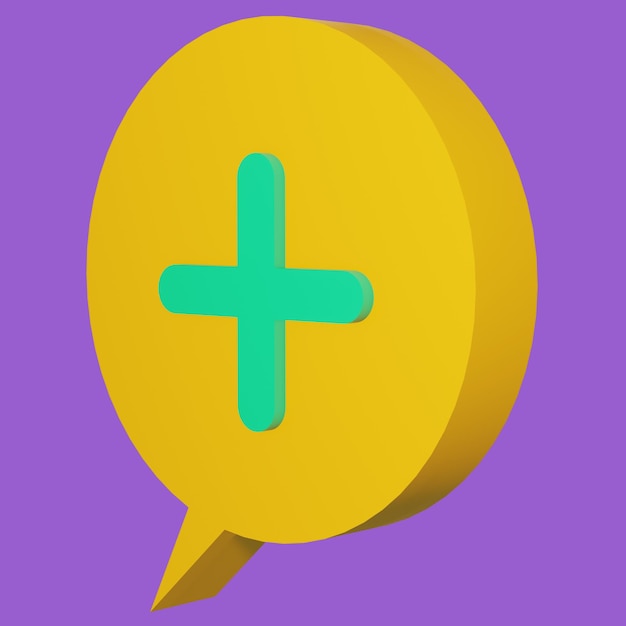 PSD free psd 3d rendering bubble chat with yellow color round shape and plus mark