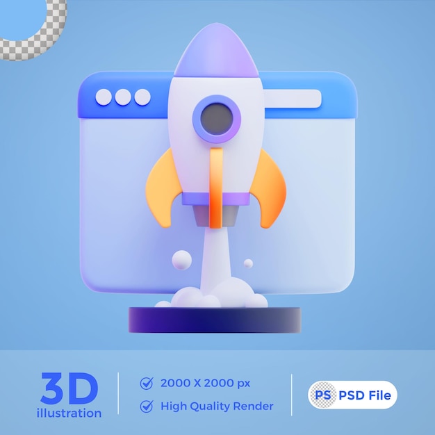 PSD free psd 3d web element with rocket high quality render png