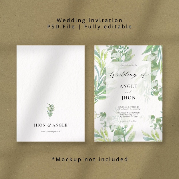 Free PSD aesthetic wedding invitation template with beautiful leaves