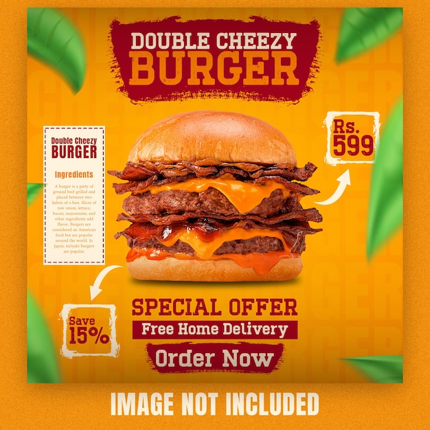 Free psd american burger food menu social media post banner template