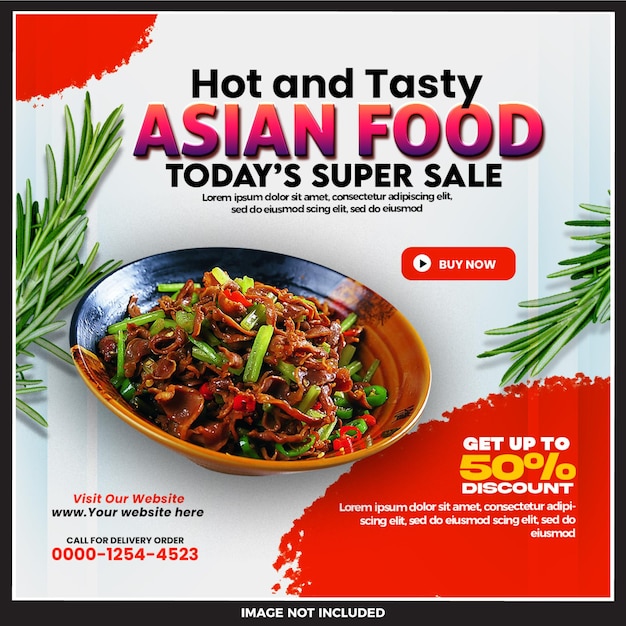 PSD Бесплатный шаблон пост в социальных сетях по специальной еде для азиатов