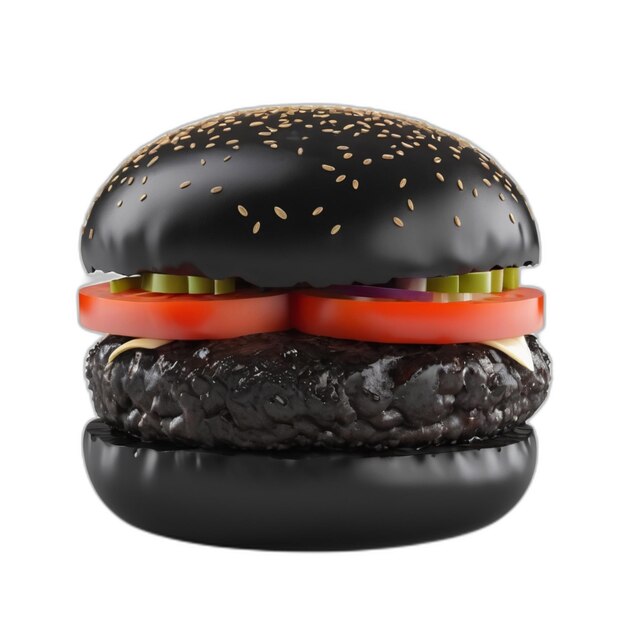 PSD free psd black burger isolated on transparent background