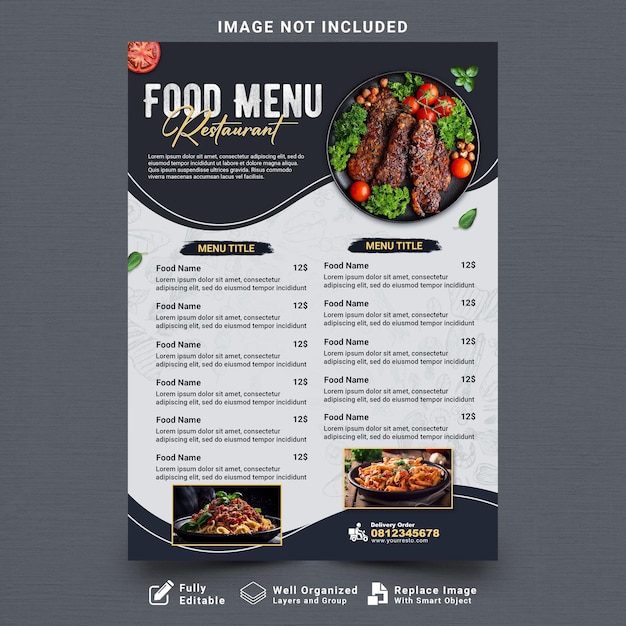 Free psd black and white restaurant food menu template