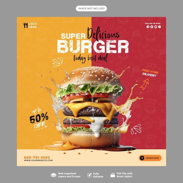 PSD free psd burger food social media banner post template