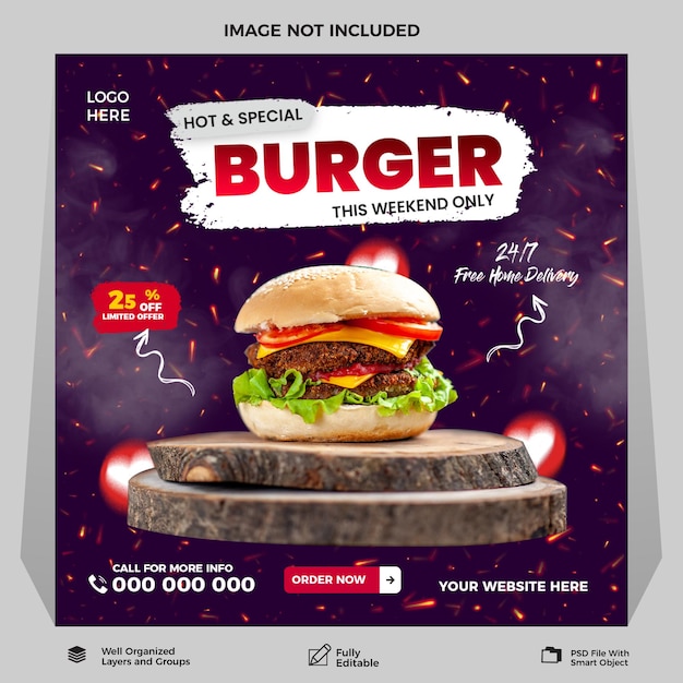 Free psd burger social media post design template