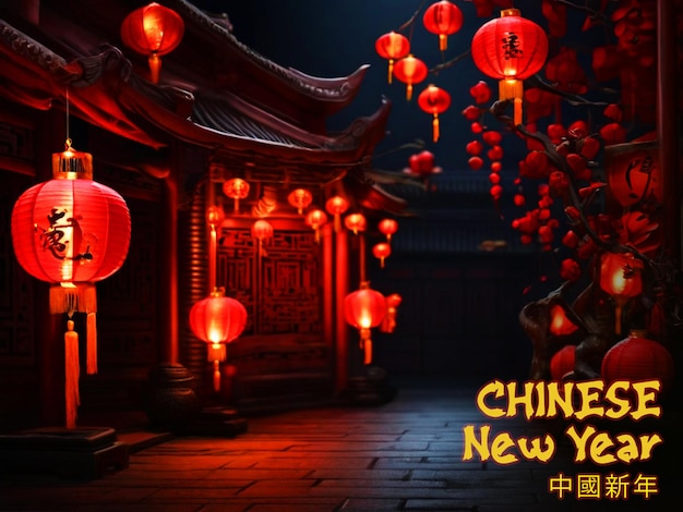 PSD free psd chinese new year red lantern in the night with dark background