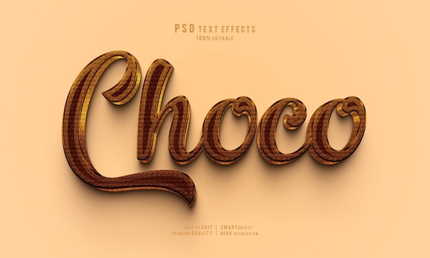 Schema di stile di mockup di effetto di testo 3d modificabile di psd choco gratuito