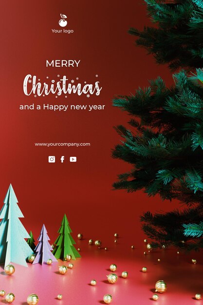 무료 Psd 크리스마스 소원 3d 및 나무