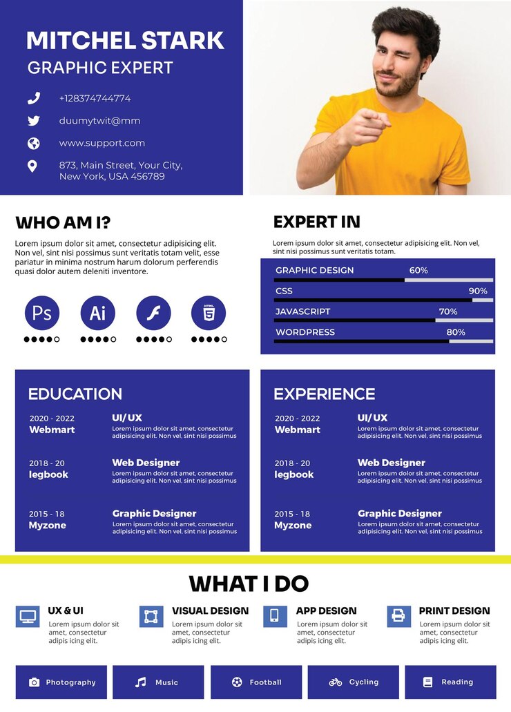 Free PSD clean and modern resume portfolio or cv template