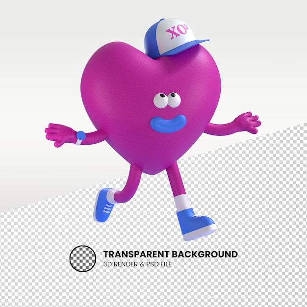 PSD free psd cute heart 3d character with a hat xoxo