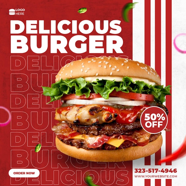 Free PSD delicious burger and food menu social media banner template