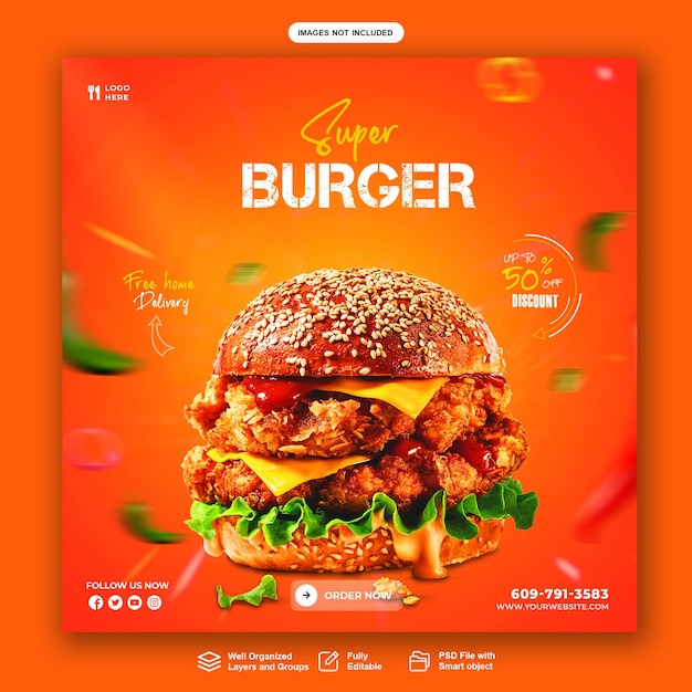 PSD psd gratuito modello di banner web di menu di hamburger e cibo delizioso