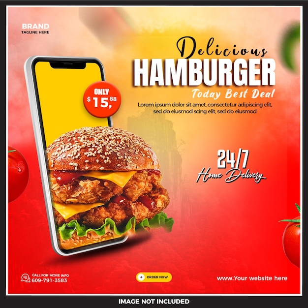 Free psd delicious hamburger and food menu social media banner template