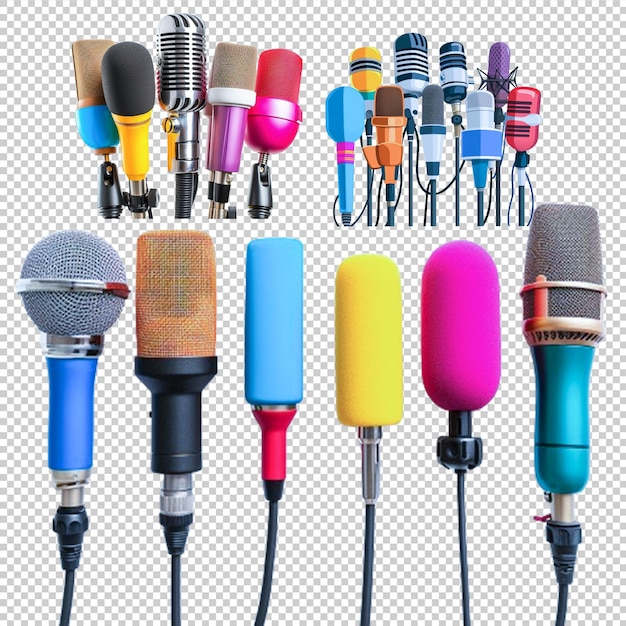 PSD free psd different multicolored press conference microphones transparent background