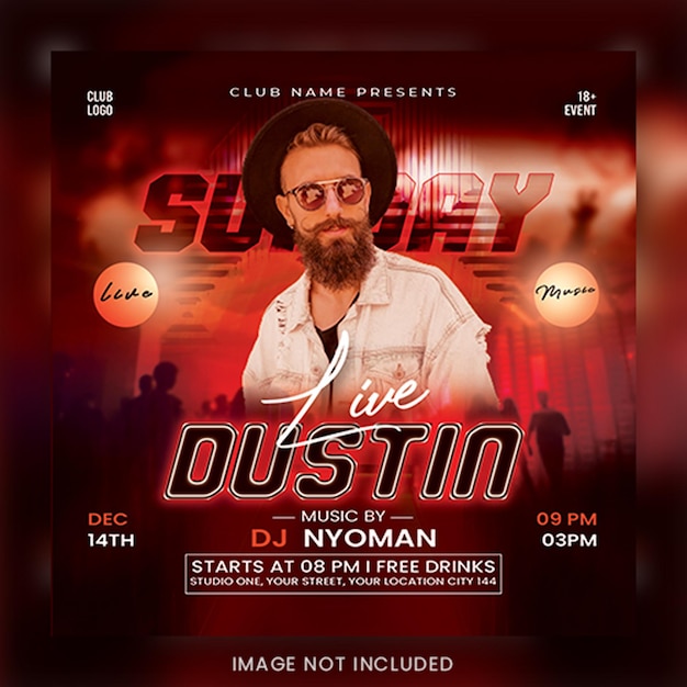 Free PSD dj nightclub party flyer social media advertisement web design template