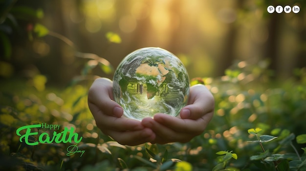 PSD free psd earth day crystal globe in nature concept for environment