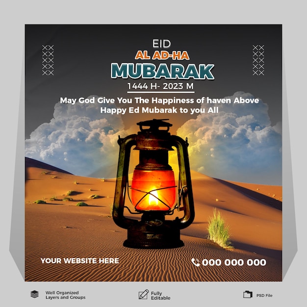 Free psd eid al adha mubarak islamic festival social media post template