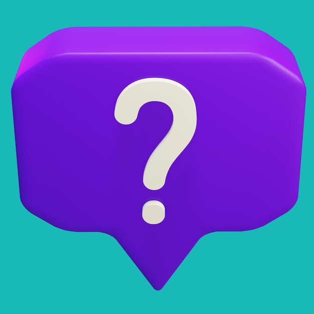free psd file 3d rendering bubble chat with purple box shape and queston mark
