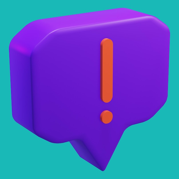 free psd file 3d rendering bubble chat with purple box shape and danger sign
