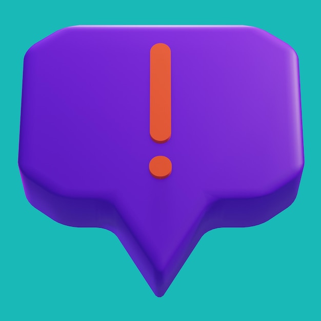 free psd file 3d rendering bubble chat with purple box shape and danger sign