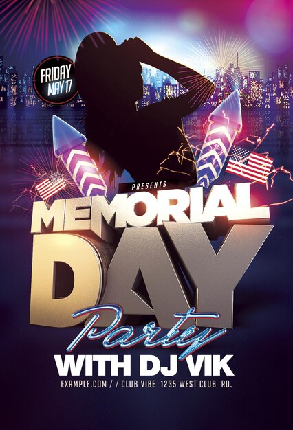 Free psd flyer memorial day party template