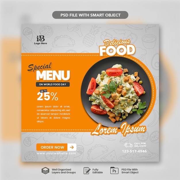 Free PSD food design social media template
