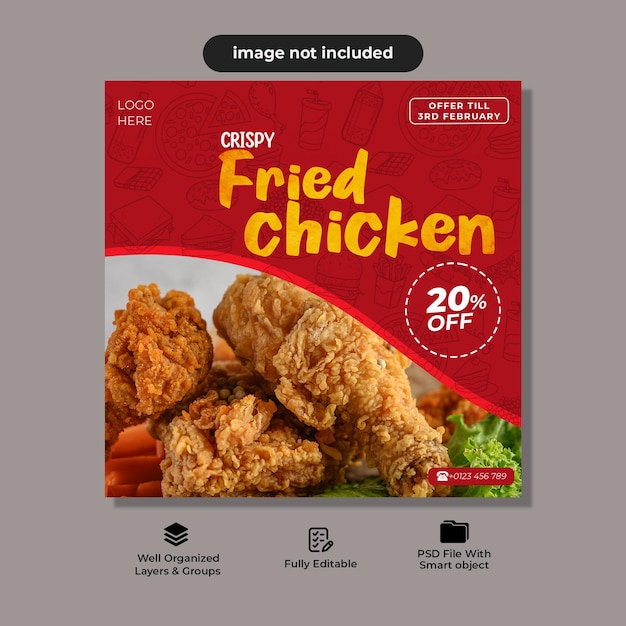 Free psd food fried chicken social media promotion and instagram banner post design template