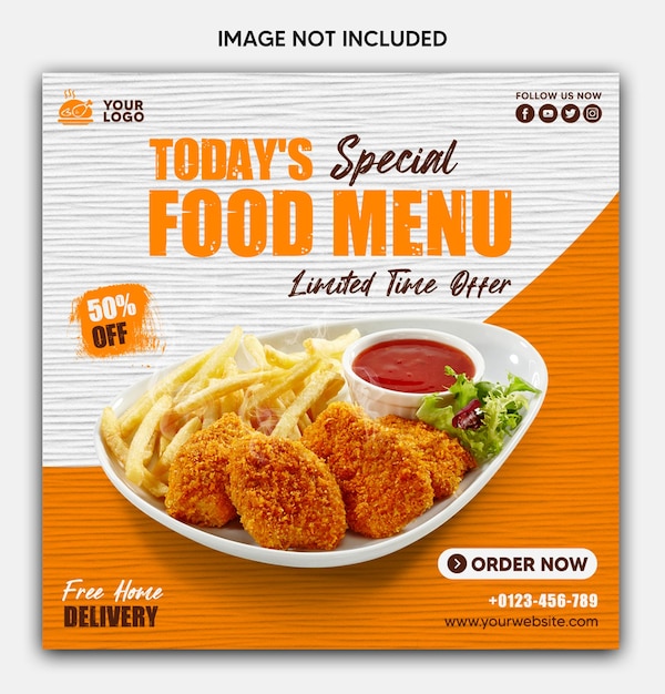 Modello di banner per social media per la promozione del menu delizia di pollo fritto psd gratis