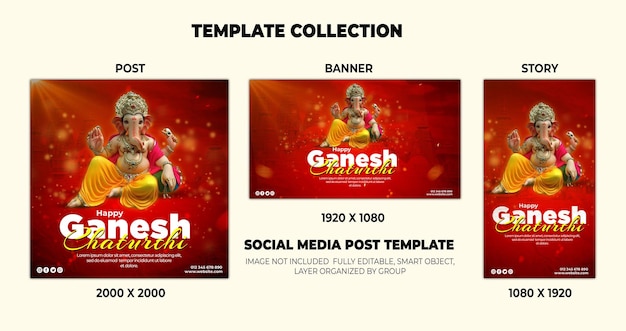 PSD free psd ganesh chaturthi social media post collection design