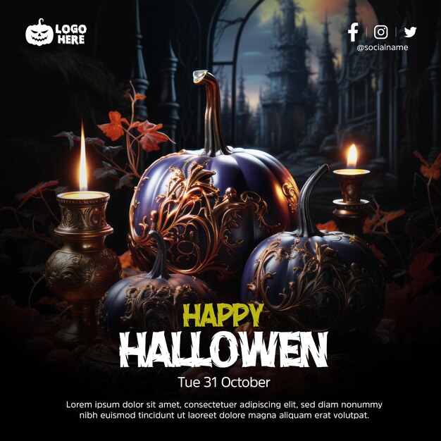 PSD post di instagram di halloween psd gratuito con zucche spaventose