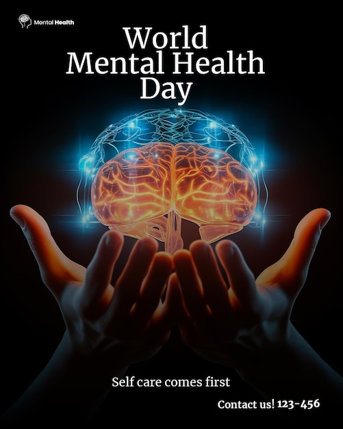 PSD free psd hand world mental health day instagram post