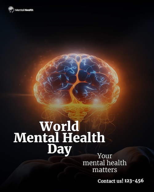 PSD free psd hand world mental health day instagram post