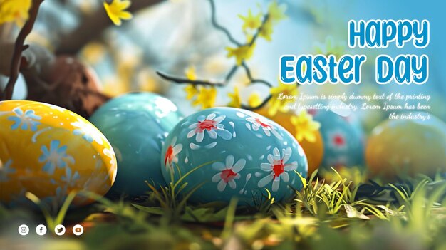 PSD free psd happy easter day easter eggs wallpaper background for social media poster and banners