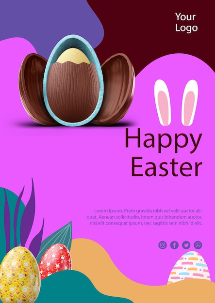 Modello di design del poster di un evento psd gratuito per la festa di pasqua con foto