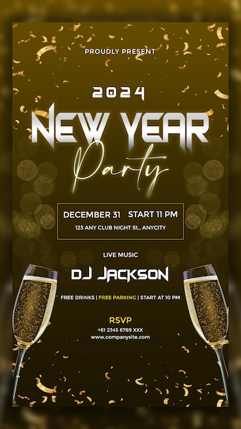 Free PSD happy new year party celebration social media post template