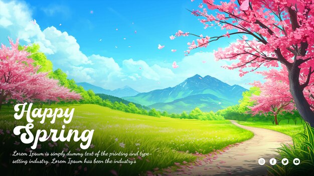 PSD free psd happy spring floral background hello spring social media poster