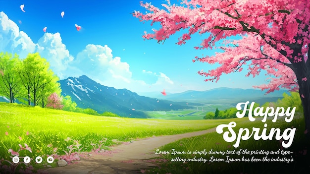 PSD free psd happy spring floral background hello spring social media poster