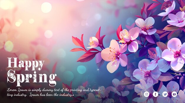 PSD free psd happy spring springtime social media poster floral background