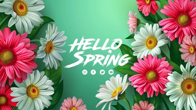 PSD psd hello spring summer e spring concept poster gratuito per i social media