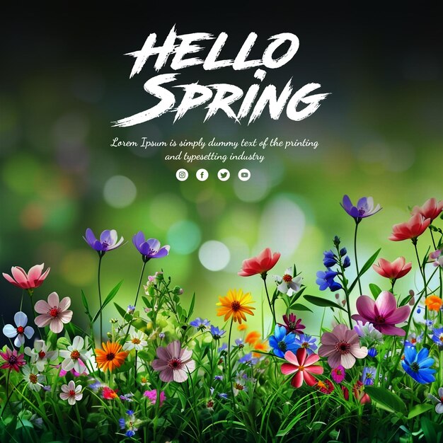 PSD psd hello spring summer e spring concept poster gratuito per i social media