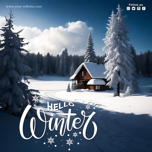 Free psd hello winter social media post design