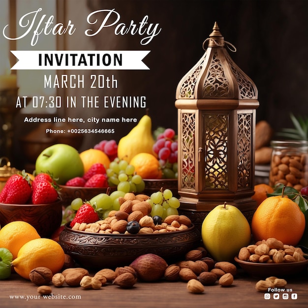 PSD disegno di modello di invito alla festa di iftar psd gratuito per i social media
