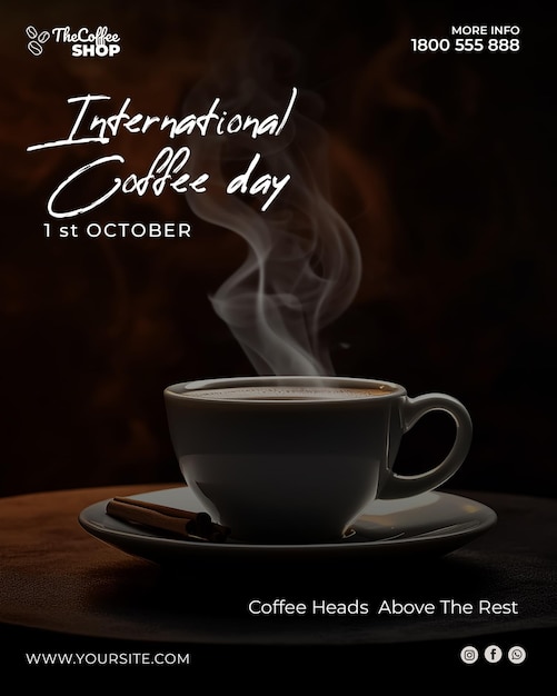 Free psd international coffee day square flyer template