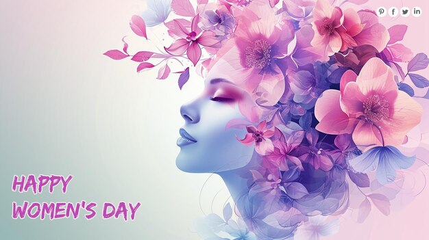 PSD 3月8日 世界女性の日 花に囲まれた女性