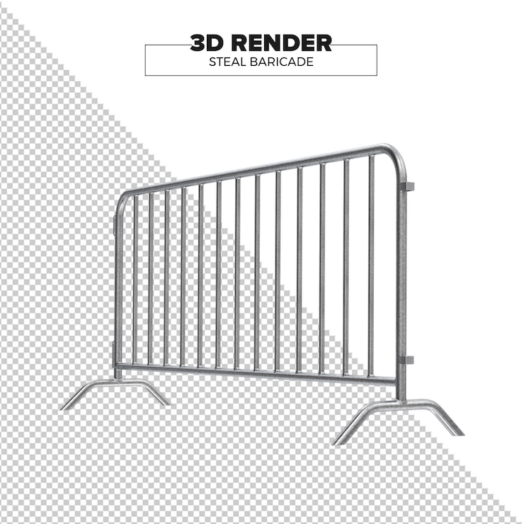 PSD free psd metal barricade 3d render in transparent background