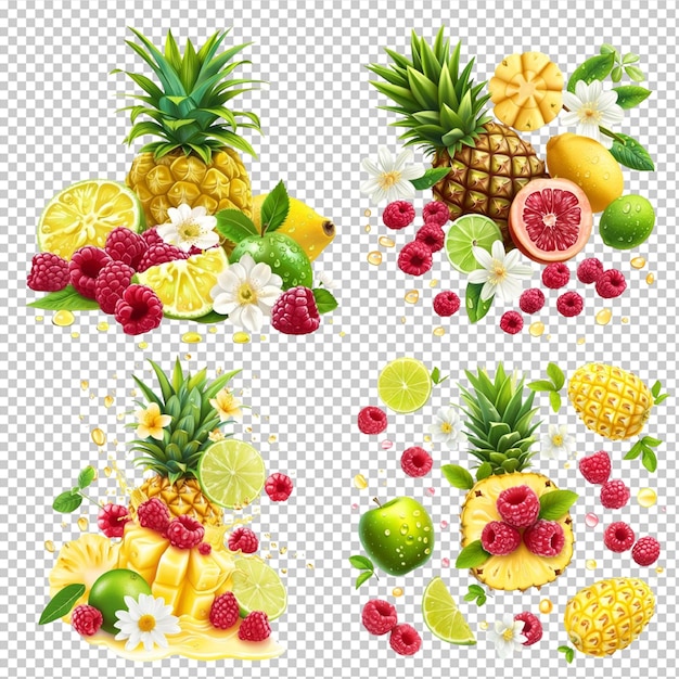 PSD free psd mix fruit set png geïsoleerd op transparante achtergrond